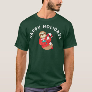 Happy Holiday Sloth Candy Cane Cute KerstArt T-shirt
