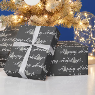 Happy Holiday Trees op grijs Cadeaupapier