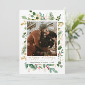 Happy Holiday waterverf greenery Gold red holly (Staand voorkant)