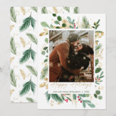 Happy Holiday waterverf greenery Gold red holly (Voorkant / Achterkant)