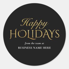 Happy Holidays Black Gold Business Christmas Ronde Sticker