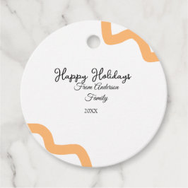 Happy holidays black orange name date year spiral  bedankjes labels