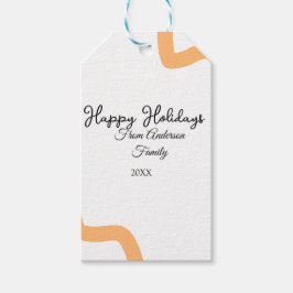 Happy holidays black orange name date year spiral  cadeaulabel