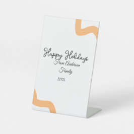 Happy holidays black orange name date year spiral  reclamebord met voetstuk
