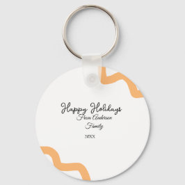 Happy holidays black orange name date year spiral  sleutelhanger