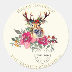 Happy Holidays Boho Custom Logo Sticker Round