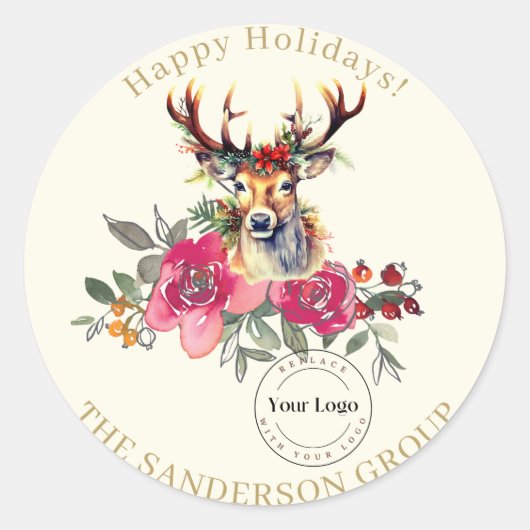 Happy Holidays Boho Custom Logo Sticker Round (Devant)