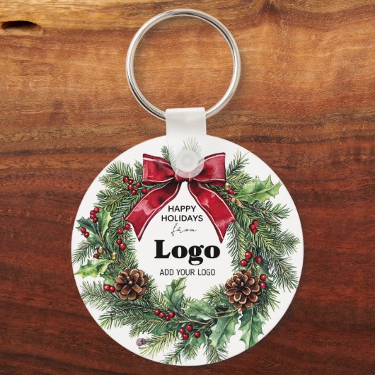 Happy Holidays Business Logo Keychains For Clients Sleutelhanger (Voorkant)
