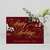 Happy Holidays Calligraphy Photo Carte de nom de f (Debout devant)