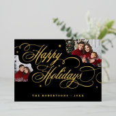 Happy Holidays Calligraphy Photo Carte de nom de f (Debout devant)