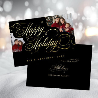 Happy Holidays Calligraphy Photo Carte de nom de f