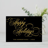 Happy Holidays Calligraphy Photo Carte de nom de f (Debout devant)