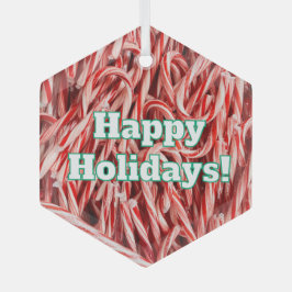 Happy Holidays Candy Cane Style Glas Ornament
