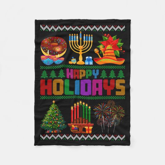 Happy Holidays Christmas Hanukkah Kwanzaa Happy Ne Fleece Deken (Voorkant)