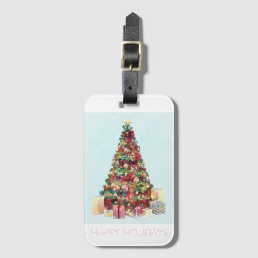 Happy Holidays. Christmas Tree Bagagelabel (Voorkant (verticaal))
