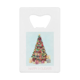 Happy Holidays. Christmas Tree Kredietkaart Flessenopener