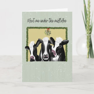 Happy Holidays Cows Meet Me Under the Mistletoe Kaart