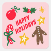 HAPPY HOLIDAYS Cute Hand-Drawn CUSTOM Vierkante Sticker (Voorkant)