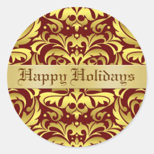Happy Holidays Damask Elegant Enveloppe Sticker