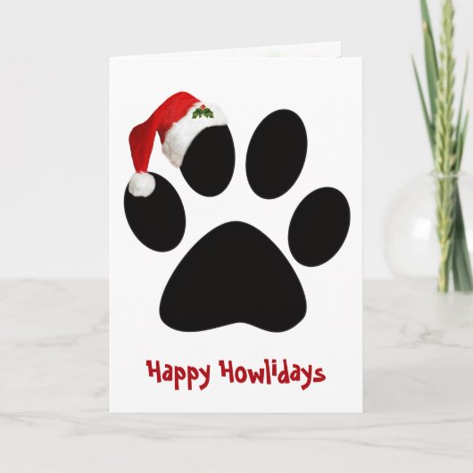 Happy Holidays Dog Paw Print with Hat Kaart (Voorkant)