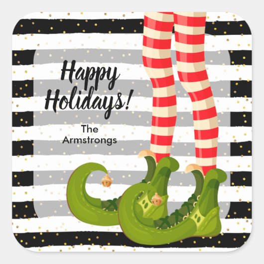 Happy Holidays Elf Legs  Vierkante Sticker (Voorkant)
