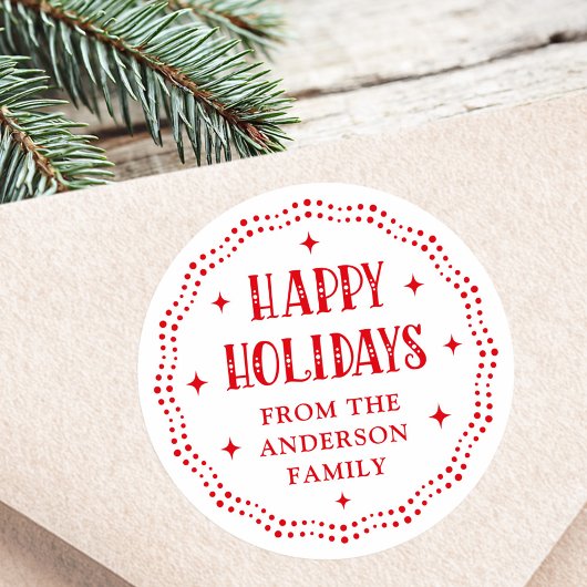 Happy Holidays festive font dot border red white Ronde Sticker