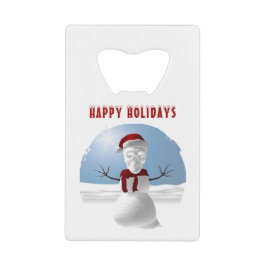 Happy Holidays. Funny skull-head snowman Kredietkaart Flessenopener
