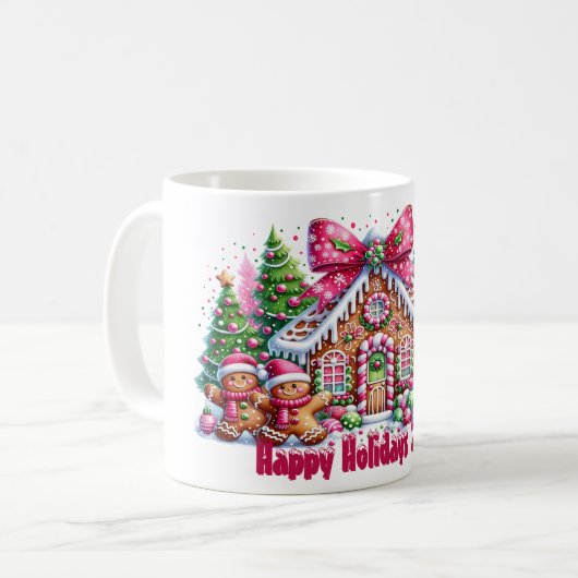 Happy Holidays Gingerbread House Christmas Mug (Devant gauche)