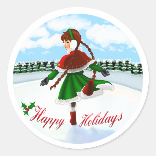 Happy Holidays Girl Sticker (Voorkant)