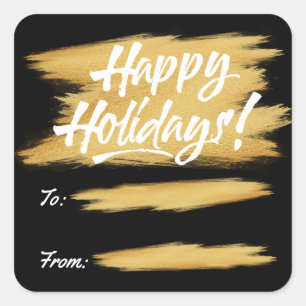 Happy Holidays Gold Brush Stroke Cadeau Étiquette