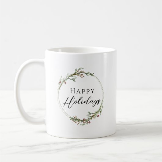 Happy Holidays Minimalist Wreath Koffiemok (Links)
