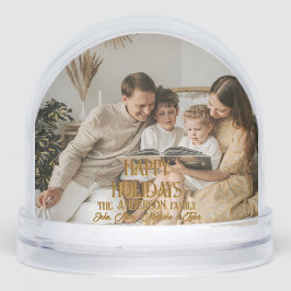 Happy Holidays Modern Script Personalized Photo Sneeuwbol