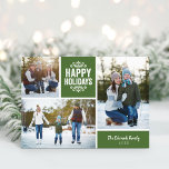 Happy Holidays Photo Collage Carte de voeux<br><div class="desc">Des cartes photos de vacances imprimés sur mesure abordables avec des modèles simples pour la personnalisation. Ce design rustique moderne dispose d'un montage photo avec espace pour 3 photos de famille et du texte en blocs de couleur coordonnés - modifier les couleurs pour correspondre à n'importe quelle photo. Personnalisez-le avec...</div>