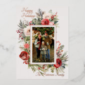 Happy Holidays Photo Floral Foil Carte de vacances (Recto)
