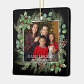 Happy Holidays Photo Wreath Greenery  Keramisch Ornament (Links)