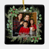 Happy Holidays Photo Wreath Greenery  Keramisch Ornament (Voorkant)