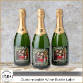 Happy Holidays Photo Wreath Greenery Sparkling Wijnetiket