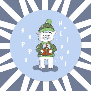 Happy Holidays Polar Bear Bleu Sticker