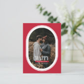 Happy Holidays Red Oval Frame Photo Carte postale (Debout devant)