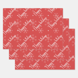 Happy Holidays Red & White Snowflake  Inpakpapier Vel