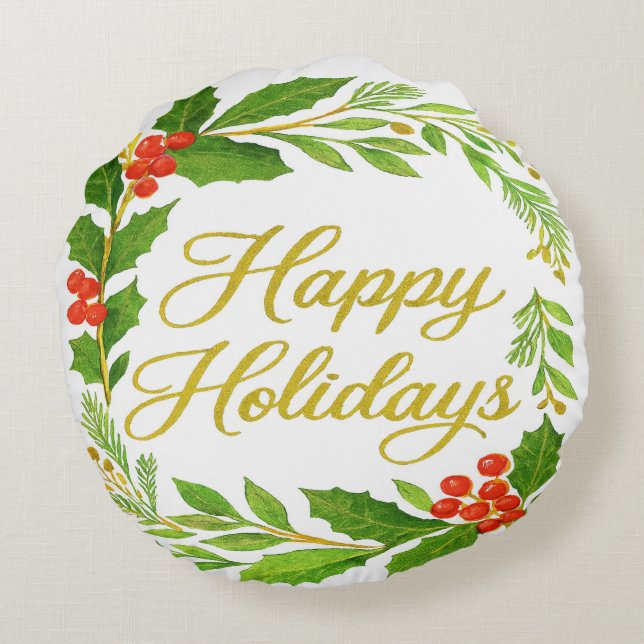 'Happy Holidays' Round Pillow Rond Kussen (Achterkant)