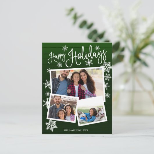 Happy Holidays Snowflake Rustic 3 Foto's Collage Briefkaart (Staand voorkant)
