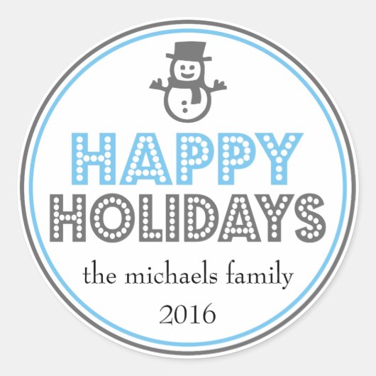 Happy Holidays Snowman Favor Sticker (bleu / gris) (Devant)