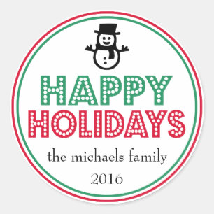 Happy Holidays Snowman Favor Sticker (Rouge / Vert
