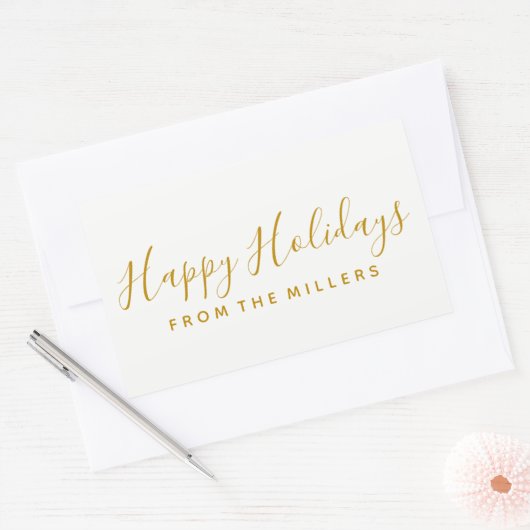 Happy Holidays Sticker Gold Script (Enveloppe)