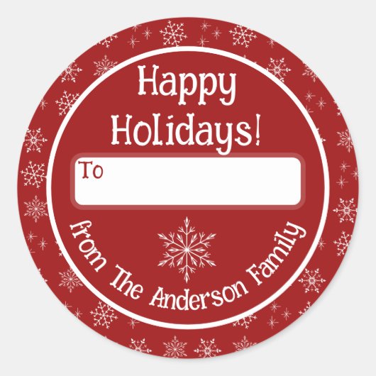 Happy Holidays Sticker rouge avec Snowflakes (Devant)