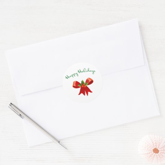Happy Holidays Sticker Rouge Bow rond Festive (Enveloppe)