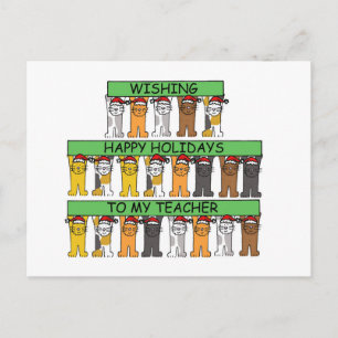 Happy Holidays to Teacher Cartoon Cats Feestdagenkaart