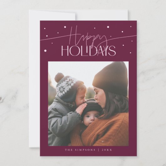 Happy Holidays Typography Cranberry Photo Feestdagenkaart (Voorkant)