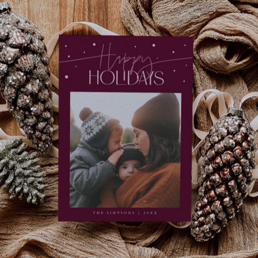 Happy Holidays Typography Cranberry Photo Feestdagenkaart